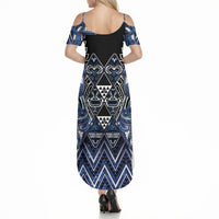 Aotearoa Tuwharetoa Summer Maxi Dress Maori Tribal Navy Paua Shell Pattern DT05 - Polynesian Pride