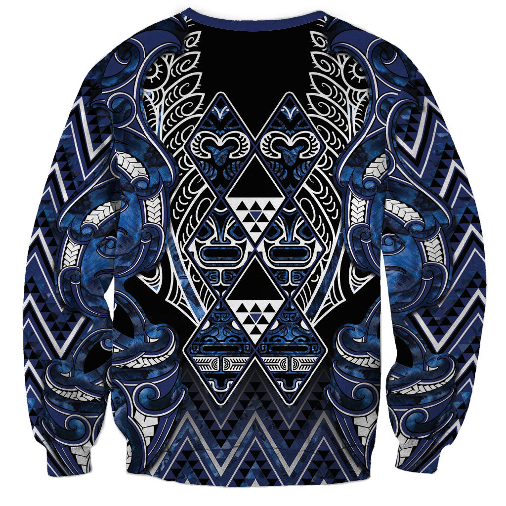 Aotearoa Tuwharetoa Sweatshirt Maori Tribal Navy Paua Shell Pattern DT05 - Polynesian Pride