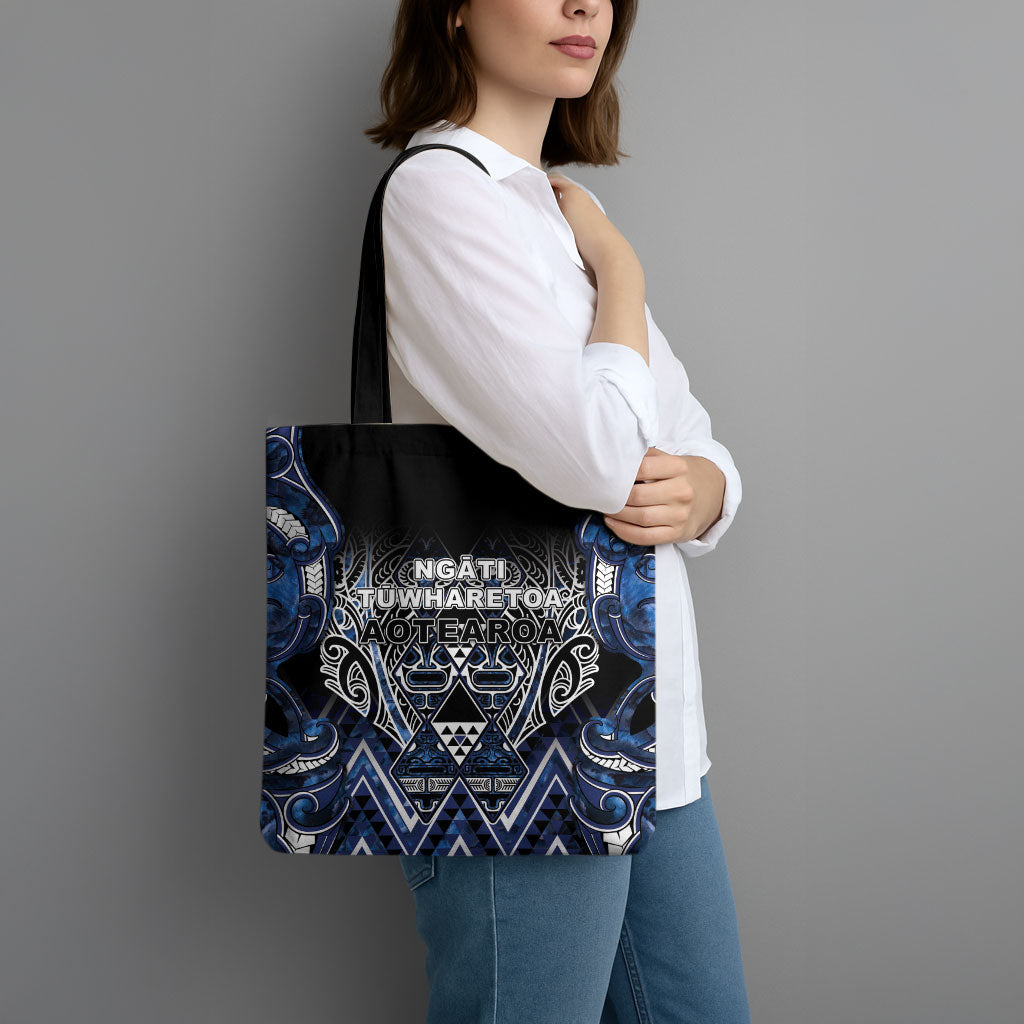 Aotearoa Tuwharetoa Tote Bag Maori Tribal Navy Paua Shell Pattern DT05 - Polynesian Pride