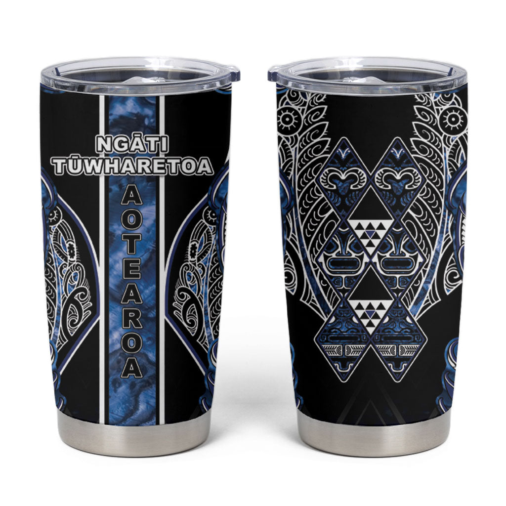 Aotearoa Tuwharetoa Tumbler Cup Maori Tribal Navy Paua Shell Pattern DT05 Navy - Polynesian Pride