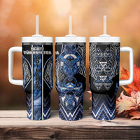 Aotearoa Tuwharetoa Tumbler With Handle Maori Tribal Navy Paua Shell Pattern DT05 - Polynesian Pride