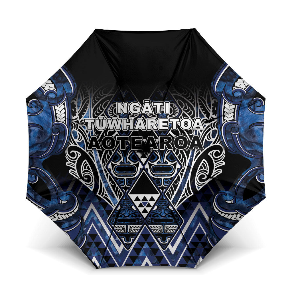 Aotearoa Tuwharetoa Umbrella Maori Tribal Navy Paua Shell Pattern DT05 One Size Folded 11.42 inch Opened Diameter 37.4 inch Navy - Polynesian Pride