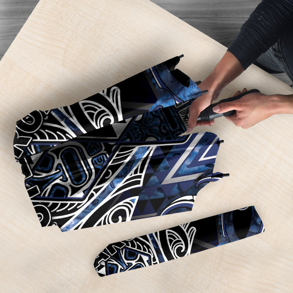 Aotearoa Tuwharetoa Umbrella Maori Tribal Navy Paua Shell Pattern DT05 - Polynesian Pride