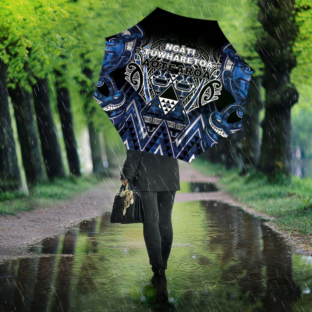 Aotearoa Tuwharetoa Umbrella Maori Tribal Navy Paua Shell Pattern DT05 - Polynesian Pride