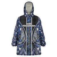 Aotearoa Tuwharetoa Wearable Blanket Hoodie Maori Tribal Navy Paua Shell Pattern DT05 One Size Navy - Polynesian Pride