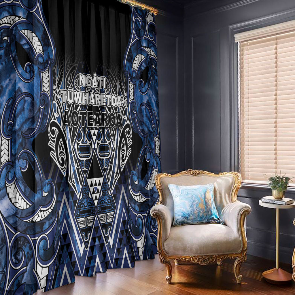 Aotearoa Tuwharetoa Window Curtain Maori Tribal Navy Paua Shell Pattern DT05 - Polynesian Pride
