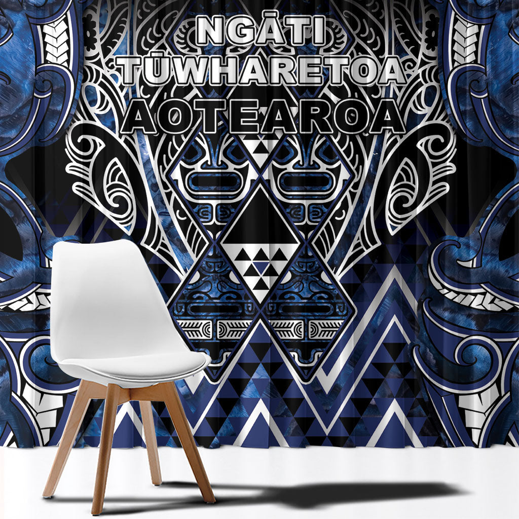 Aotearoa Tuwharetoa Window Curtain Maori Tribal Navy Paua Shell Pattern DT05 - Polynesian Pride