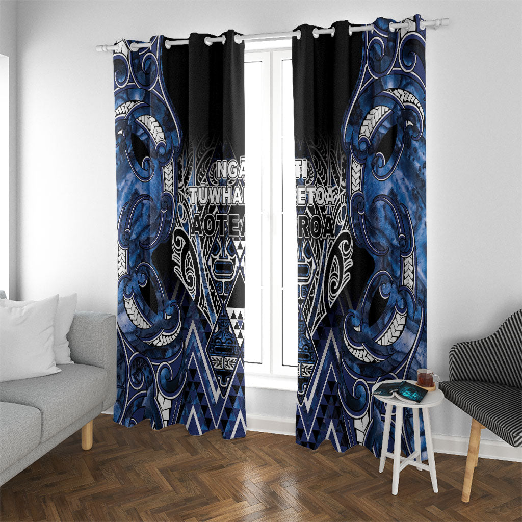 Aotearoa Tuwharetoa Window Curtain Maori Tribal Navy Paua Shell Pattern DT05 With Grommets Navy - Polynesian Pride