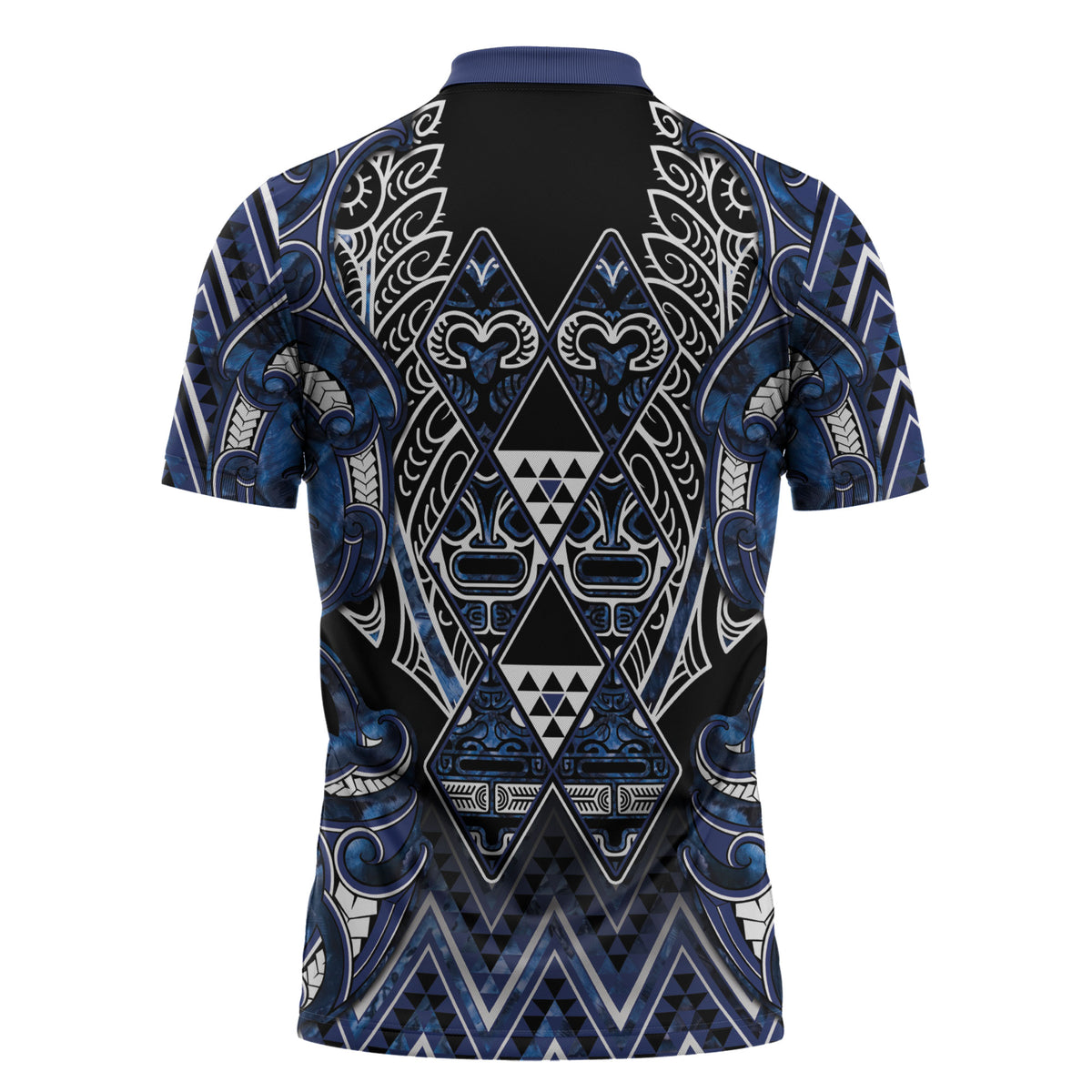 Aotearoa Tuwharetoa Zipper Polo Shirt Maori Tribal Navy Paua Shell Pattern DT05 - Polynesian Pride