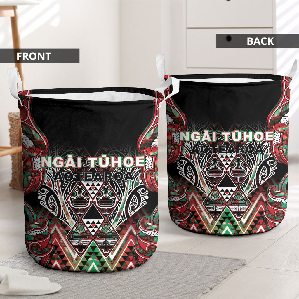 Aotearoa Ngai Tuhoe Laundry Basket Maori Tribal Red And Green Paua Shell Pattern DT05 - Polynesian Pride