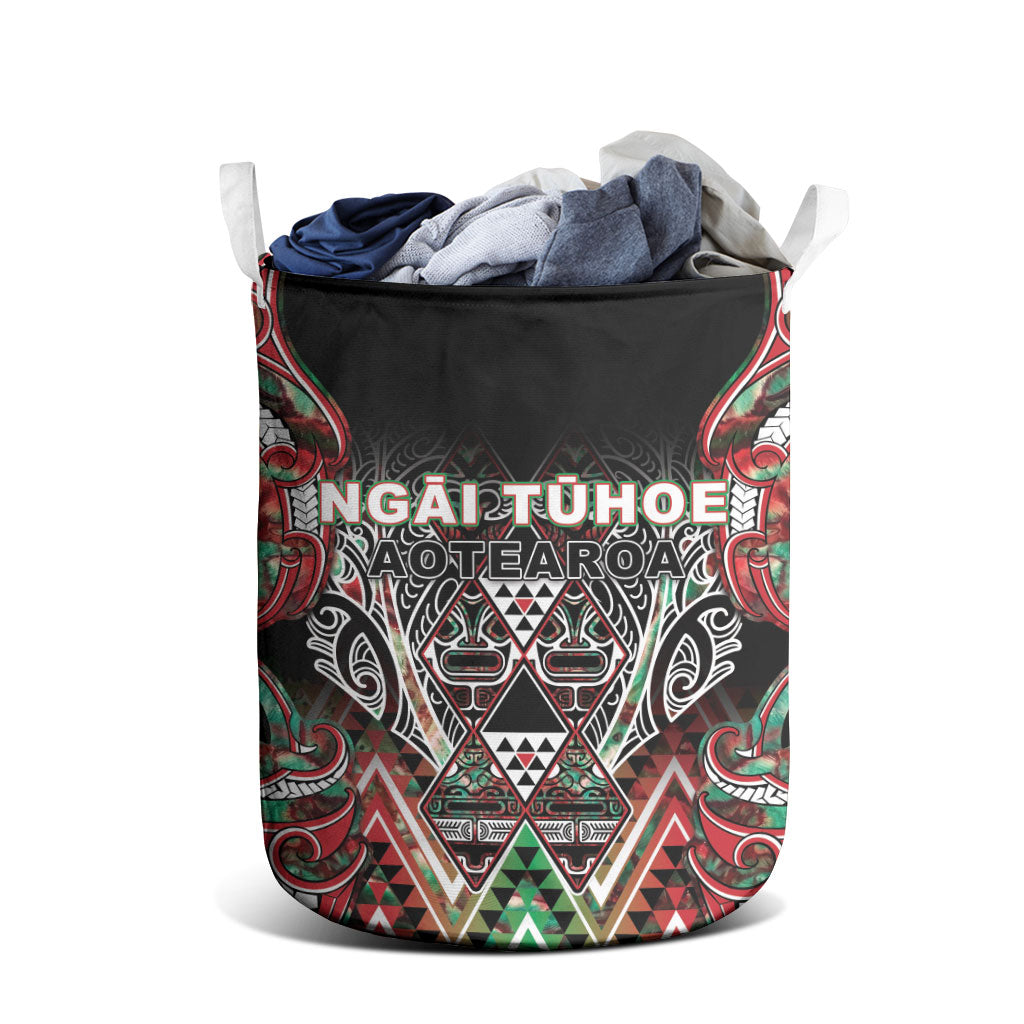 Aotearoa Ngai Tuhoe Laundry Basket Maori Tribal Red And Green Paua Shell Pattern DT05 - Polynesian Pride
