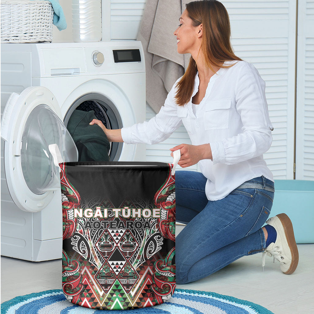 Aotearoa Ngai Tuhoe Laundry Basket Maori Tribal Red And Green Paua Shell Pattern DT05 - Polynesian Pride