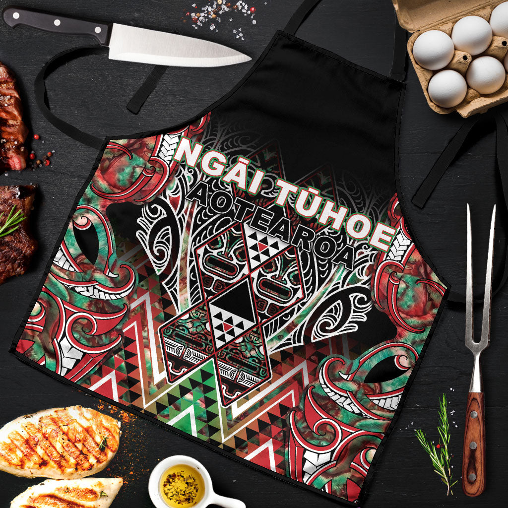 Aotearoa Ngai Tuhoe Apron Maori Tribal Red And Green Paua Shell Pattern DT05 Red - Polynesian Pride