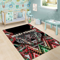 Aotearoa Ngai Tuhoe Area Rug Maori Tribal Red And Green Paua Shell Pattern DT05 - Polynesian Pride