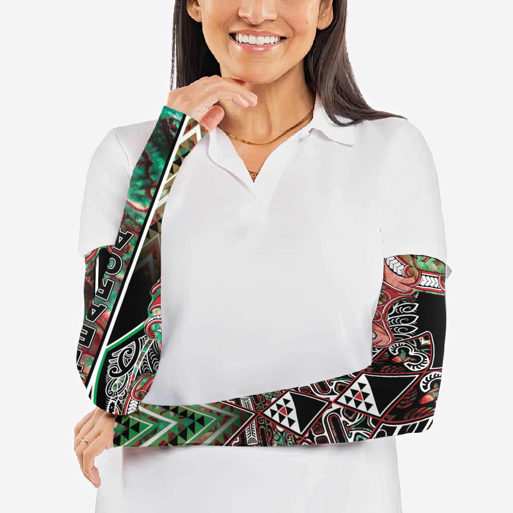 Aotearoa Ngai Tuhoe Arm Sleeves Maori Tribal Red And Green Paua Shell Pattern DT05 - Polynesian Pride