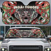 Aotearoa Ngai Tuhoe Auto Sun Shade Maori Tribal Red And Green Paua Shell Pattern DT05 Red - Polynesian Pride