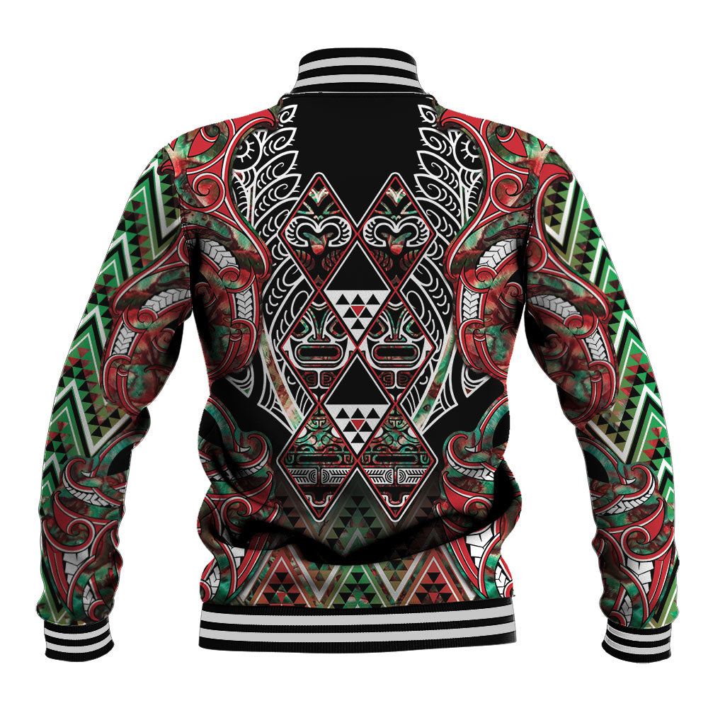 Aotearoa Ngai Tuhoe Baseball Jacket Maori Tribal Red And Green Paua Shell Pattern DT05 - Polynesian Pride