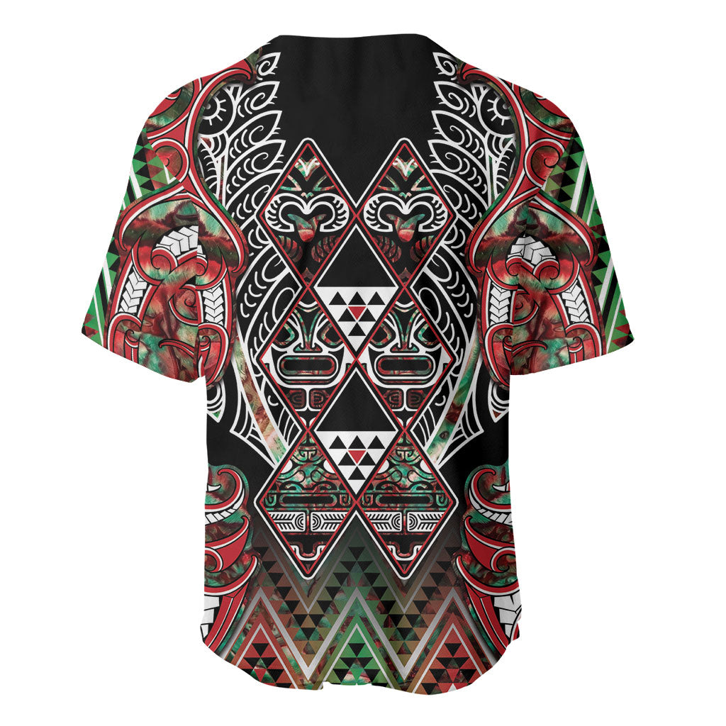 Aotearoa Ngai Tuhoe Baseball Jersey Maori Tribal Red And Green Paua Shell Pattern DT05 - Polynesian Pride