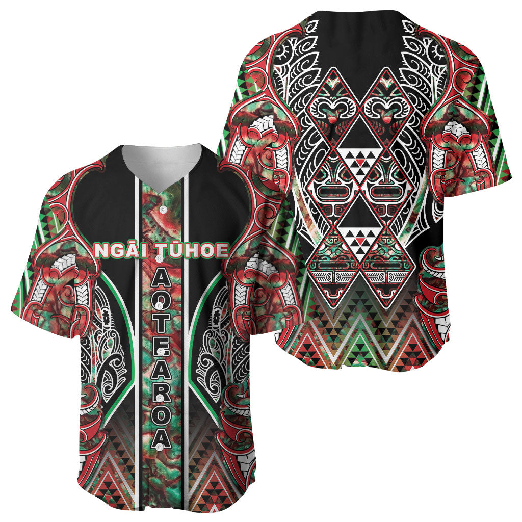 Aotearoa Ngai Tuhoe Baseball Jersey Maori Tribal Red And Green Paua Shell Pattern DT05 - Polynesian Pride