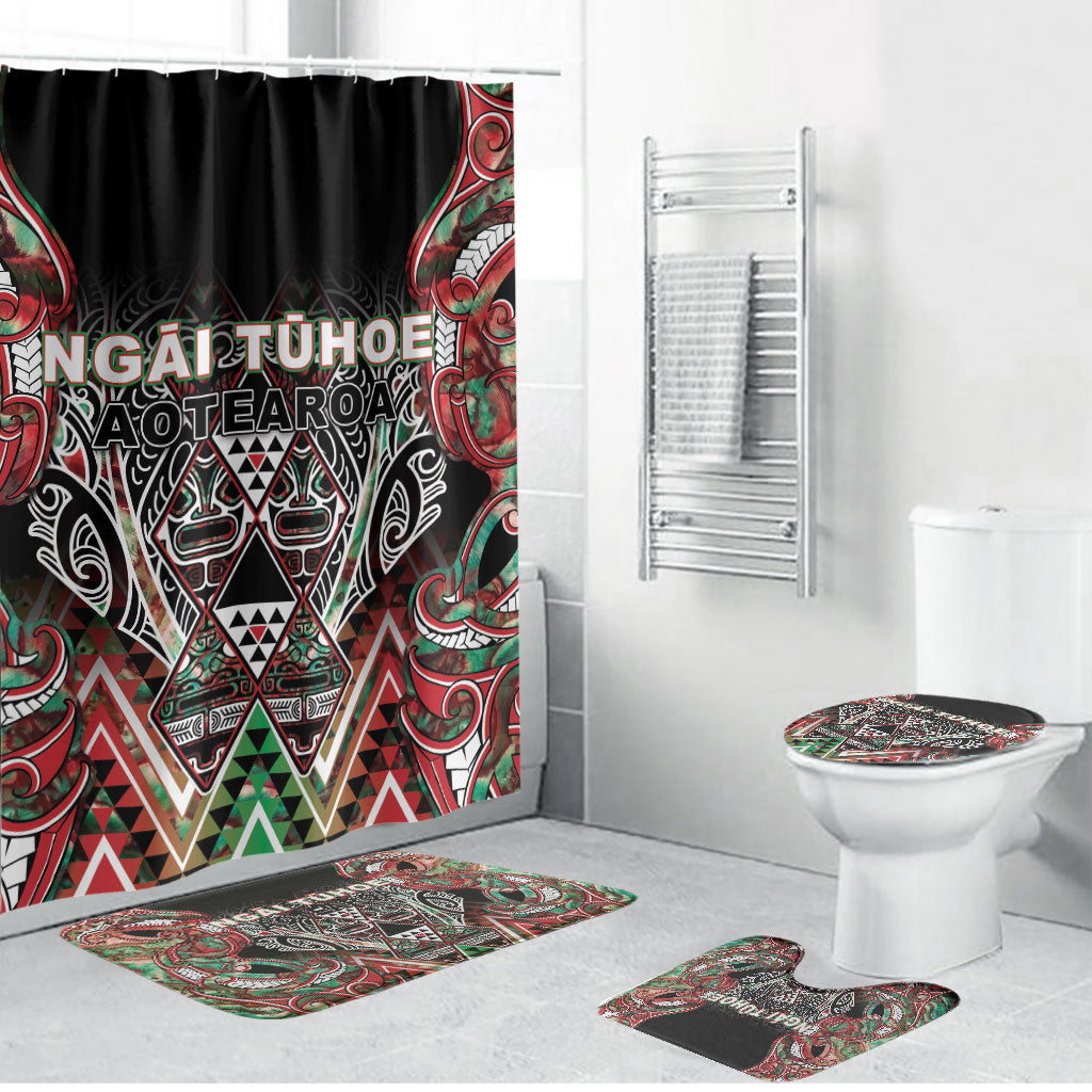 Aotearoa Ngai Tuhoe Bathroom Set Maori Tribal Red And Green Paua Shell Pattern DT05 Bathroom Set (4 pcs) Red - Polynesian Pride