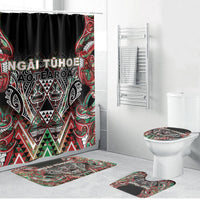 Aotearoa Ngai Tuhoe Bathroom Set Maori Tribal Red And Green Paua Shell Pattern DT05 Bathroom Set (4 pcs) Red - Polynesian Pride