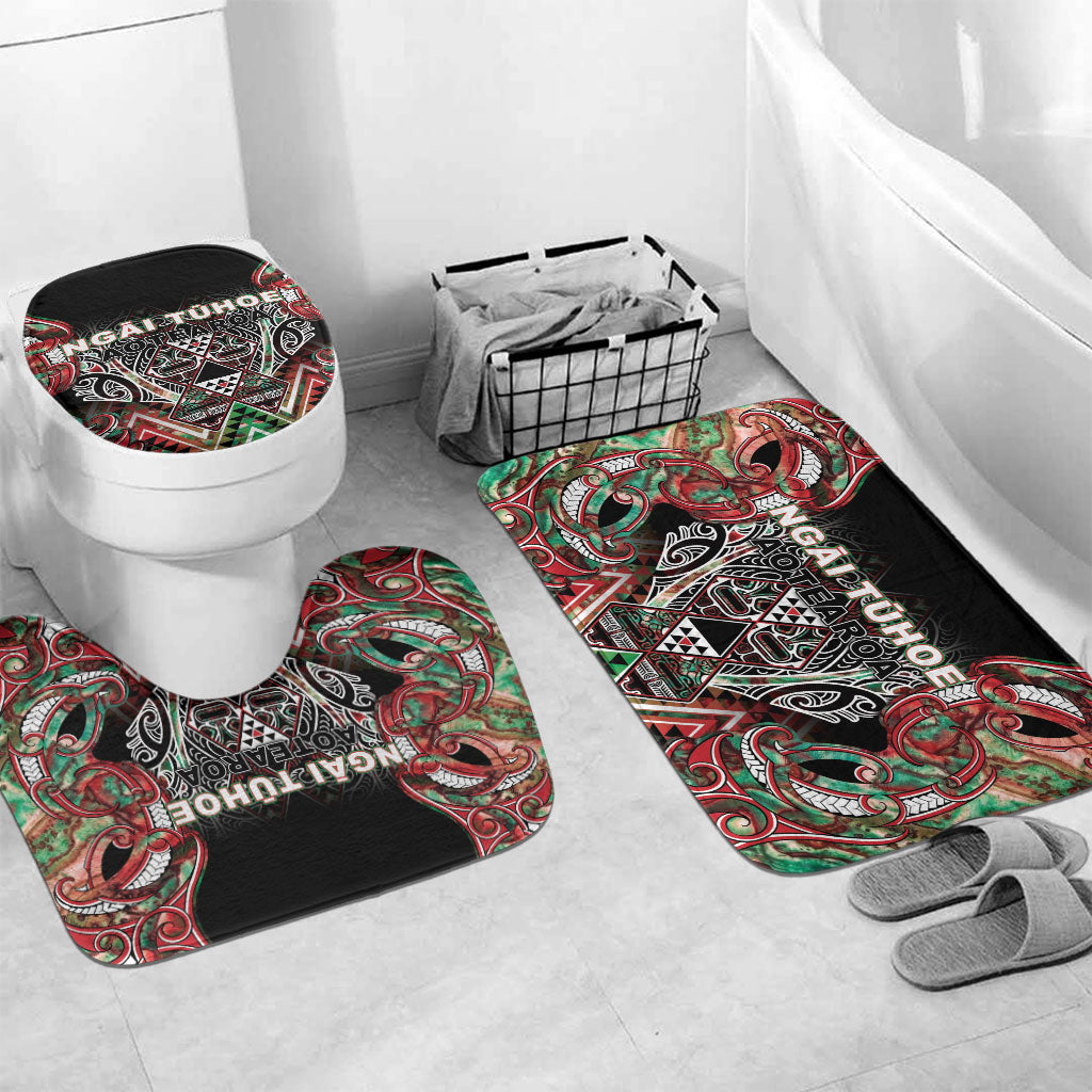 Aotearoa Ngai Tuhoe Bathroom Set Maori Tribal Red And Green Paua Shell Pattern DT05 Mat Set Only (3 pcs) One Size Red - Polynesian Pride