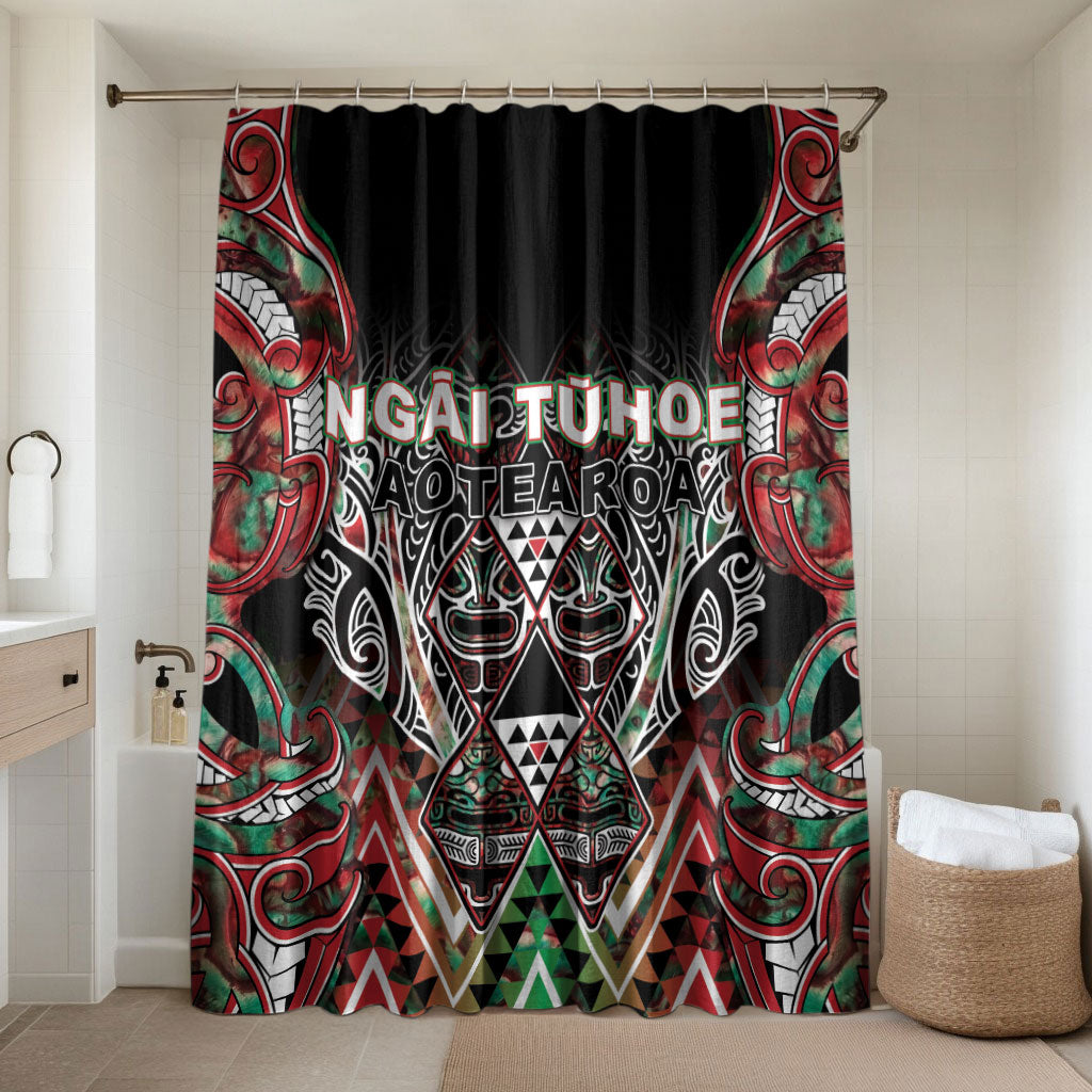 Aotearoa Ngai Tuhoe Bathroom Set Maori Tribal Red And Green Paua Shell Pattern DT05 Shower Curtain Only Red - Polynesian Pride