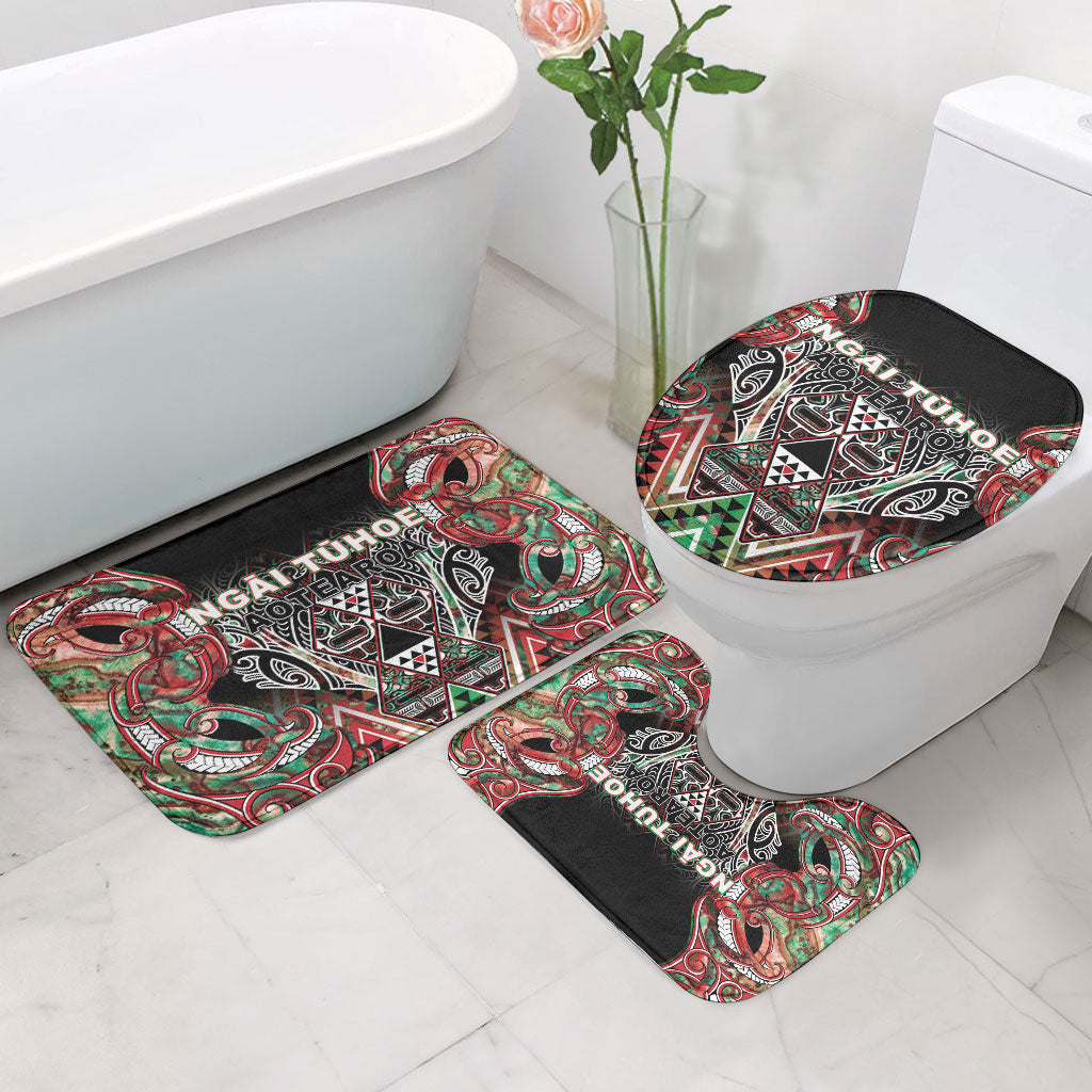 Aotearoa Ngai Tuhoe Bathroom Set Maori Tribal Red And Green Paua Shell Pattern DT05 - Polynesian Pride