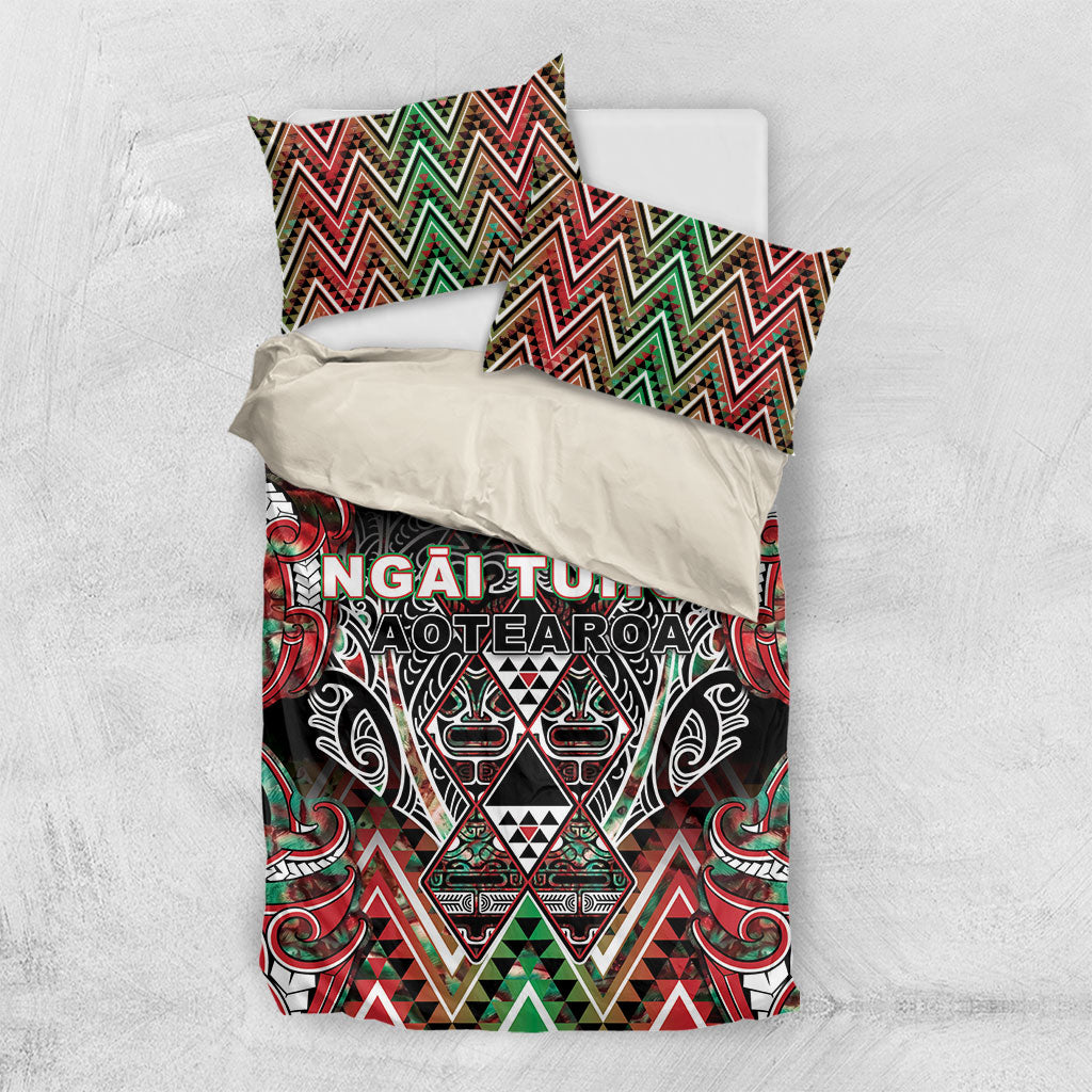 Aotearoa Ngai Tuhoe Bedding Set Maori Tribal Red And Green Paua Shell Pattern DT05 US Twin 172cm x 218cm Red - Polynesian Pride