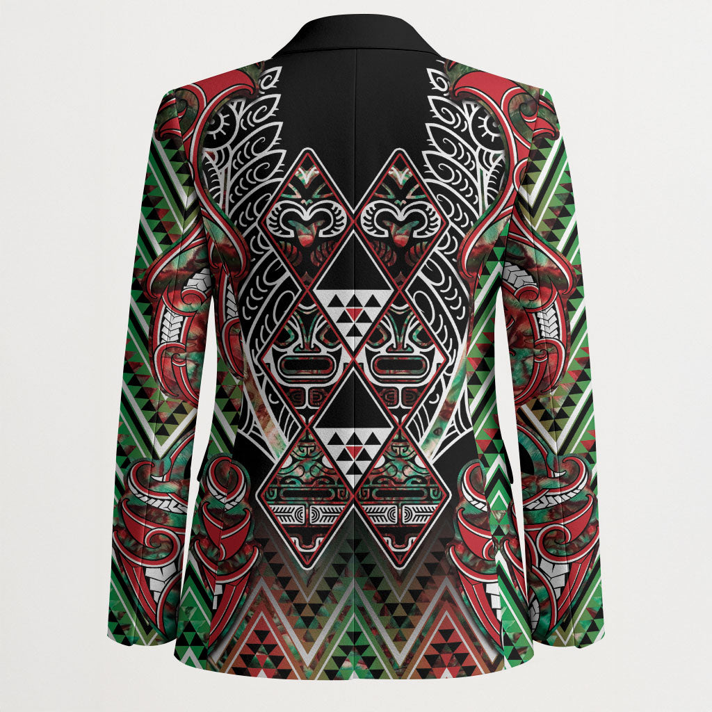 Aotearoa Ngai Tuhoe Blazer Maori Tribal Red And Green Paua Shell Pattern DT05 - Polynesian Pride