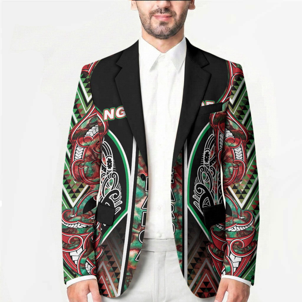 Aotearoa Ngai Tuhoe Blazer Maori Tribal Red And Green Paua Shell Pattern DT05 - Polynesian Pride