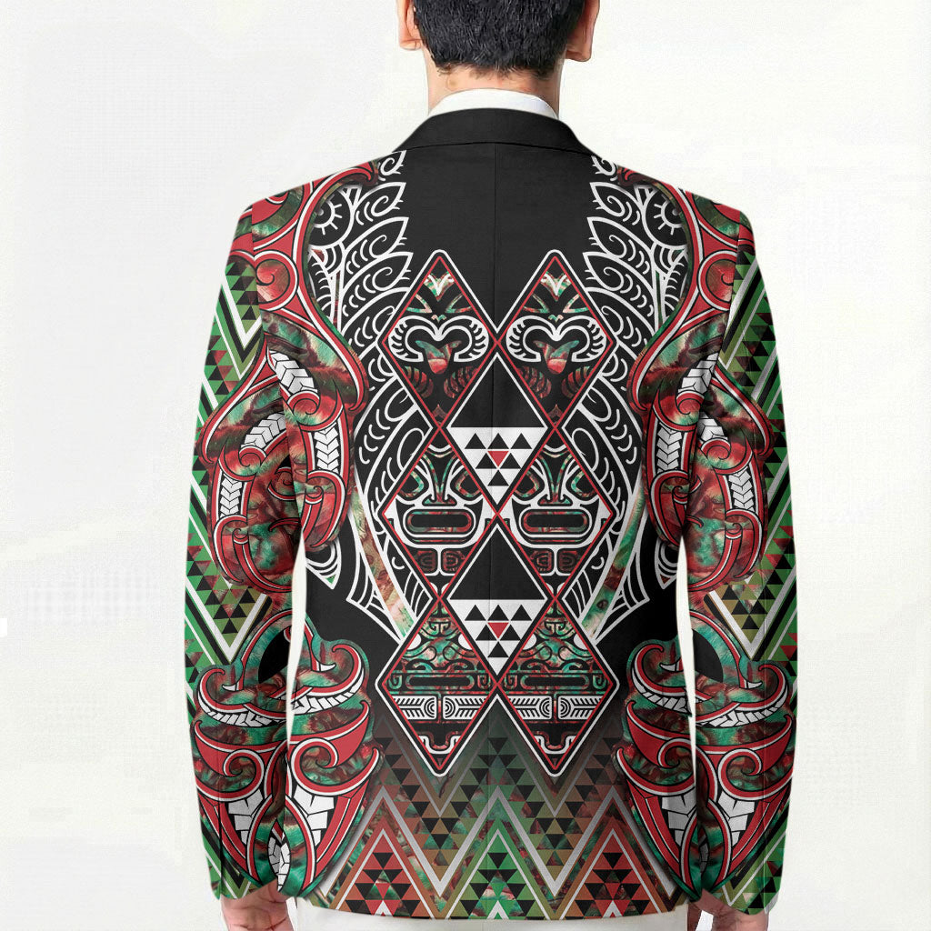Aotearoa Ngai Tuhoe Blazer Maori Tribal Red And Green Paua Shell Pattern DT05 - Polynesian Pride