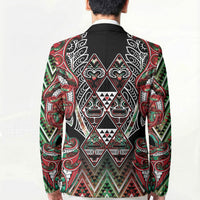 Aotearoa Ngai Tuhoe Blazer Maori Tribal Red And Green Paua Shell Pattern DT05 - Polynesian Pride