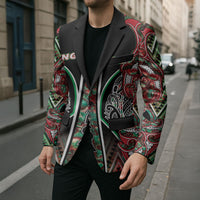 Aotearoa Ngai Tuhoe Blazer Maori Tribal Red And Green Paua Shell Pattern DT05 - Polynesian Pride