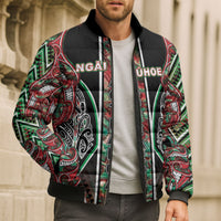 Aotearoa Ngai Tuhoe Bomber Puffer Jacket Maori Tribal Red And Green Paua Shell Pattern DT05 - Polynesian Pride