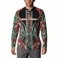 Aotearoa Ngai Tuhoe Button Sweatshirt Maori Tribal Red And Green Paua Shell Pattern DT05 - Polynesian Pride