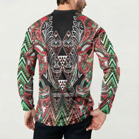 Aotearoa Ngai Tuhoe Button Sweatshirt Maori Tribal Red And Green Paua Shell Pattern DT05 - Polynesian Pride