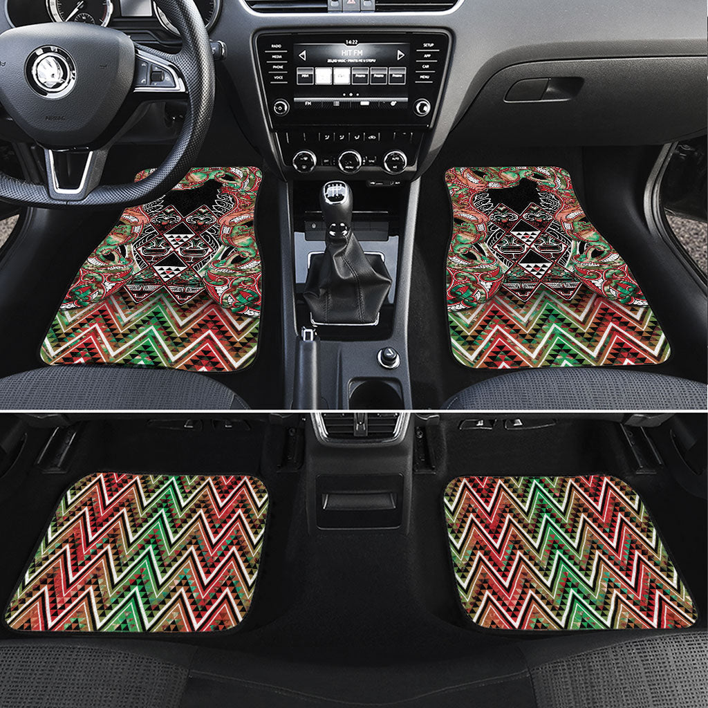 Aotearoa Ngai Tuhoe Car Mats Maori Tribal Red And Green Paua Shell Pattern DT05 Set 4pcs Red - Polynesian Pride