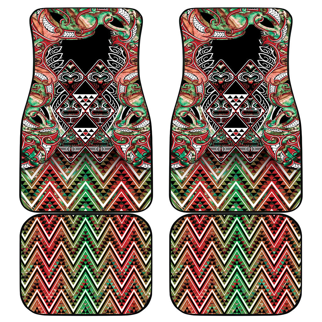 Aotearoa Ngai Tuhoe Car Mats Maori Tribal Red And Green Paua Shell Pattern DT05 - Polynesian Pride