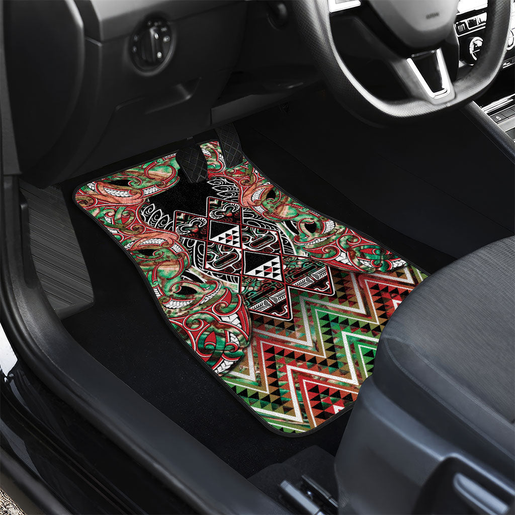 Aotearoa Ngai Tuhoe Car Mats Maori Tribal Red And Green Paua Shell Pattern DT05 - Polynesian Pride