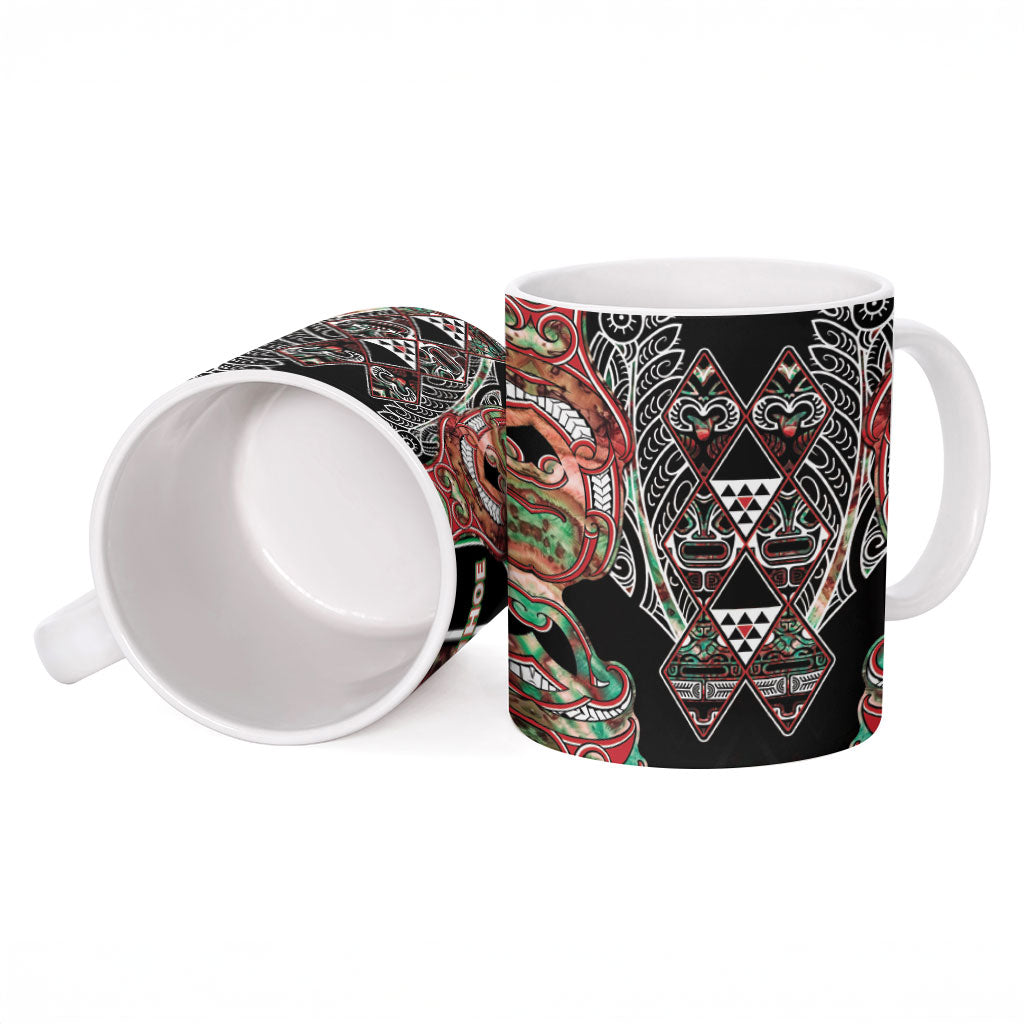 Aotearoa Ngai Tuhoe Ceramic Mug Maori Tribal Red And Green Paua Shell Pattern DT05 - Polynesian Pride
