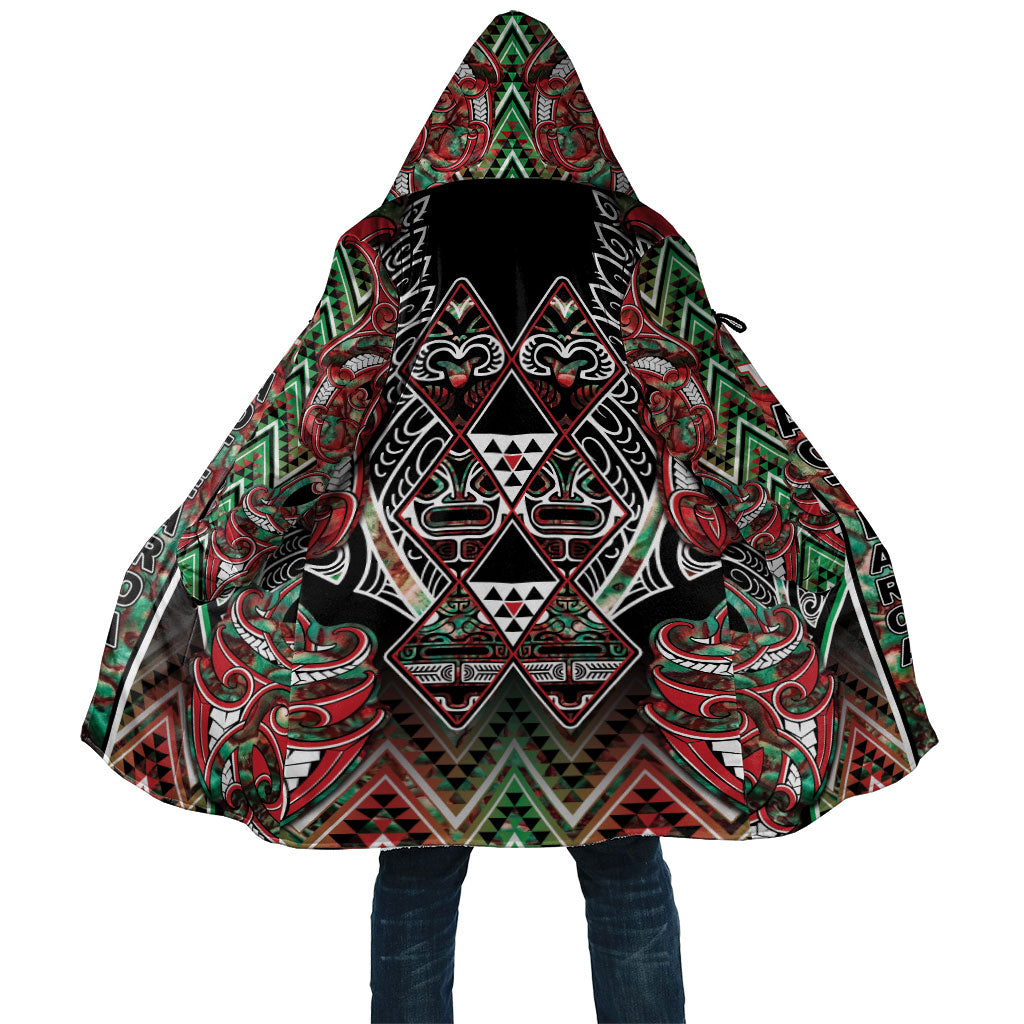 Aotearoa Ngai Tuhoe Cloak Maori Tribal Red And Green Paua Shell Pattern DT05 Unisex Red - Polynesian Pride