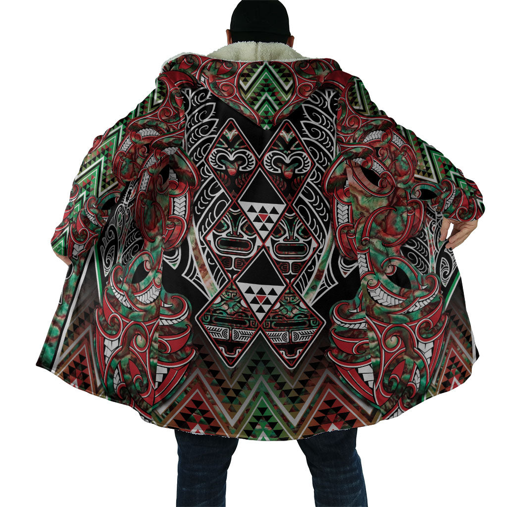 Aotearoa Ngai Tuhoe Cloak Maori Tribal Red And Green Paua Shell Pattern DT05 - Polynesian Pride