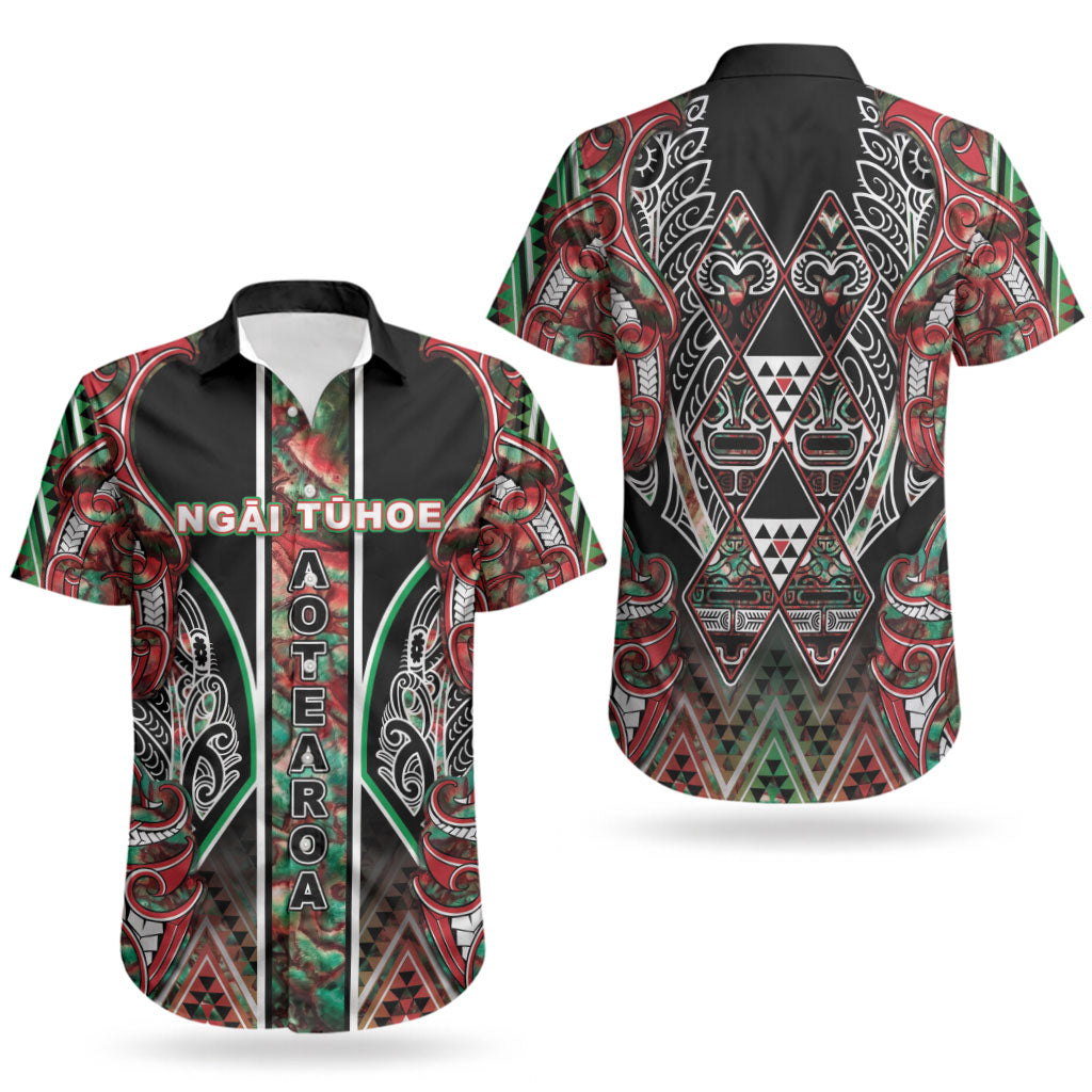Aotearoa Ngai Tuhoe Couples Matching Mermaid Dress and Hawaiian Shirt Maori Tribal Red And Green Paua Shell Pattern DT05 - Polynesian Pride
