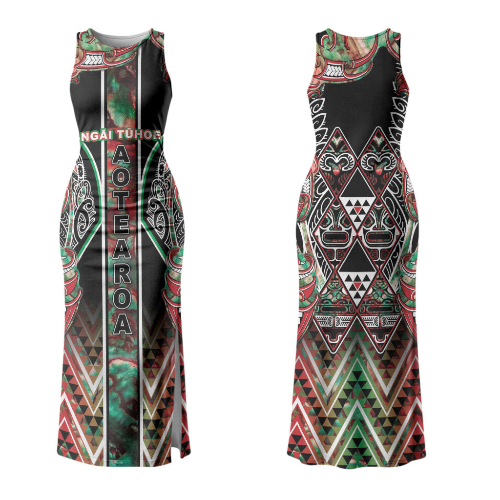 Aotearoa Ngai Tuhoe Couples Matching Tank Maxi Dress and Hawaiian Shirt Maori Tribal Red And Green Paua Shell Pattern DT05 - Polynesian Pride