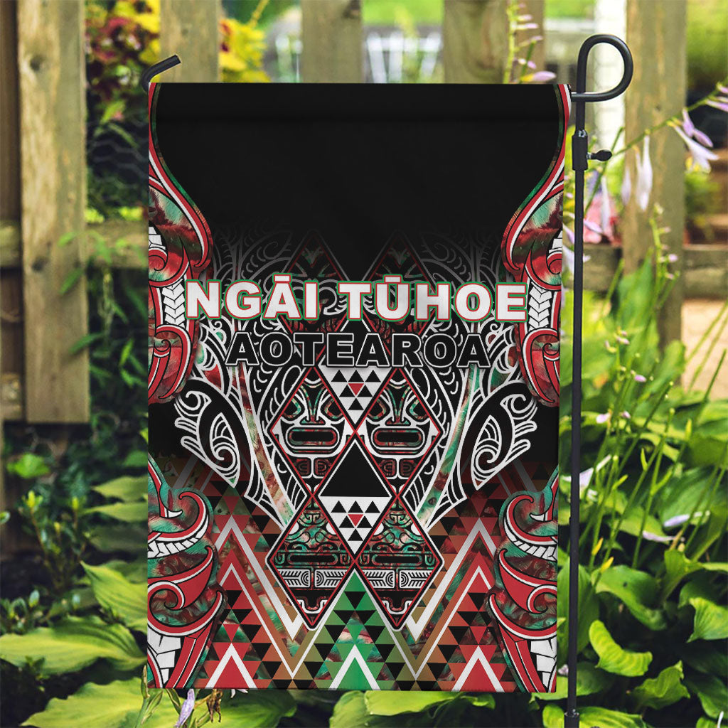 Aotearoa Ngai Tuhoe Garden Flag Maori Tribal Red And Green Paua Shell Pattern DT05 Garden Flag Red - Polynesian Pride