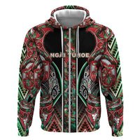 Aotearoa Ngai Tuhoe Hoodie Maori Tribal Red And Green Paua Shell Pattern DT05 Zip Hoodie Red - Polynesian Pride