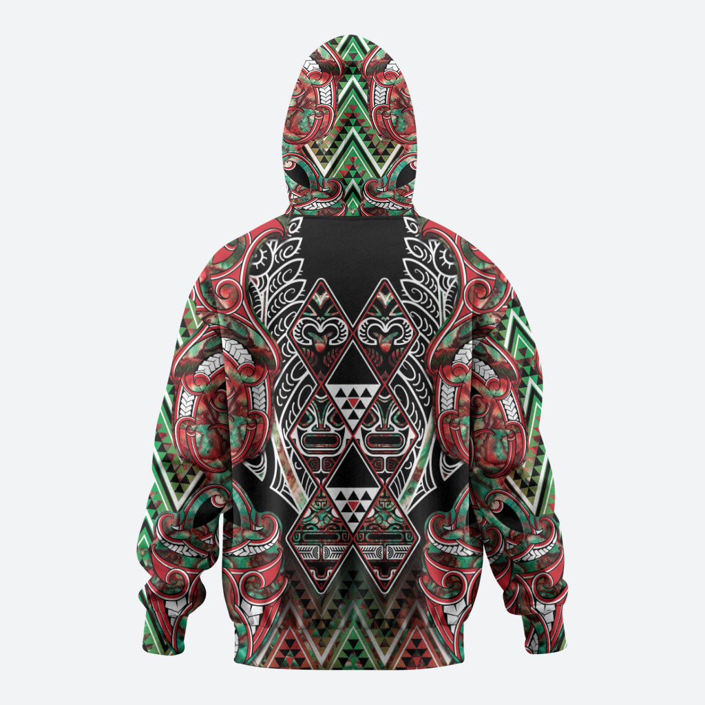 Aotearoa Ngai Tuhoe Hoodie Maori Tribal Red And Green Paua Shell Pattern DT05 - Polynesian Pride