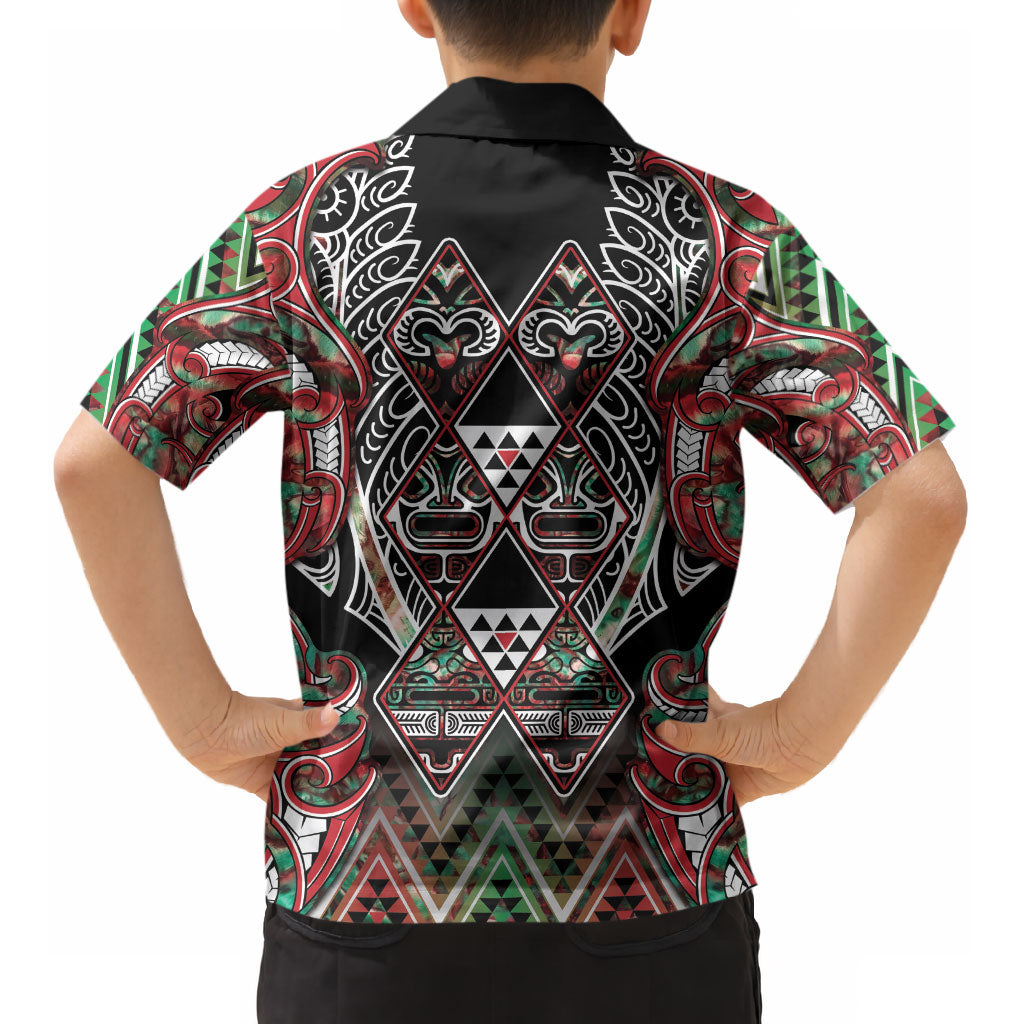 Aotearoa Ngai Tuhoe Kid Hawaiian Shirt Maori Tribal Red And Green Paua Shell Pattern DT05 - Polynesian Pride
