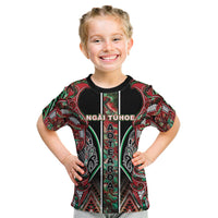 Aotearoa Ngai Tuhoe Kid T Shirt Maori Tribal Red And Green Paua Shell Pattern DT05 Red - Polynesian Pride